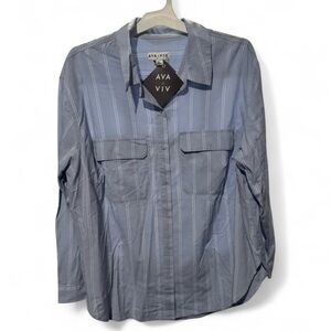 Size XXL Ava & Viv Women’s  Light Blue Striped Button Down Shirt